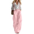 thumbnail image 2 of Amzcrzy Jumpsuits for Women Solid Color Button Down Suspender Pants Adjustable Straps High Waist Pleated Wide Leg Overalls for Casual Office Pink M, 2 of 6