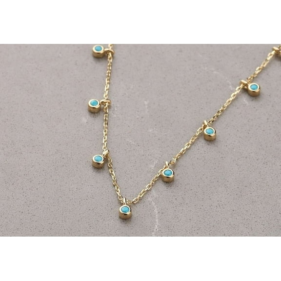 2CT Blue Turquoise 925 Silver Women's Station Necklace 14k Rose Gold Plated
