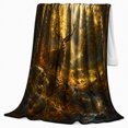 thumbnail image 2 of Sunlit Autumn Forest Deer Antlers Art, Peaceful Woodland Scene, Warm Flannel Blanket for Cabin and Lodge with Detailed Artwork, Wildlife Lovers Thanksgiving Gift, Rustic Home Decor, 2 of 9