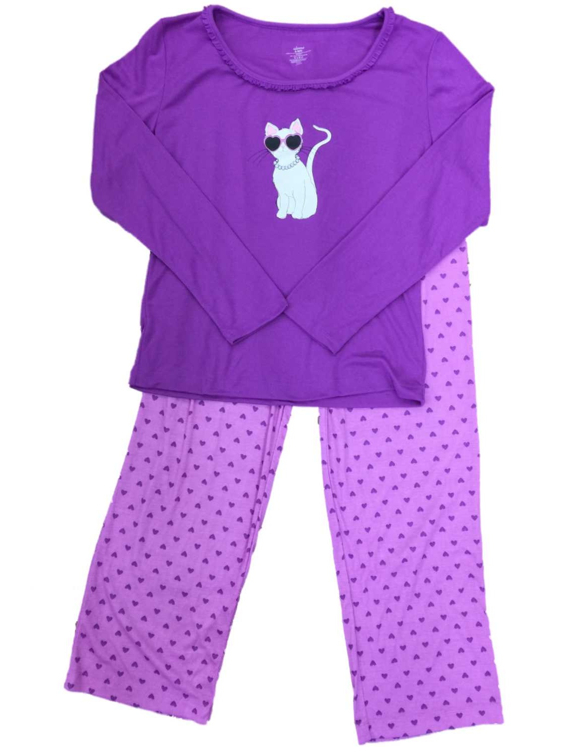 Adonna Womens Purple Hearts & Sunglass Kitty Cat Pajamas Kitten Sleep