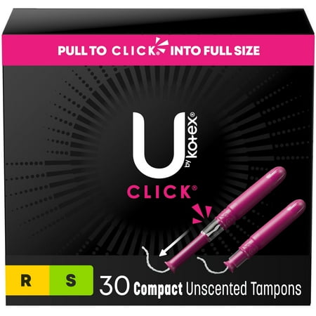 U by Kotex Click Compact Multipack Tampons, Regular/Super, Unscented, 30 Count