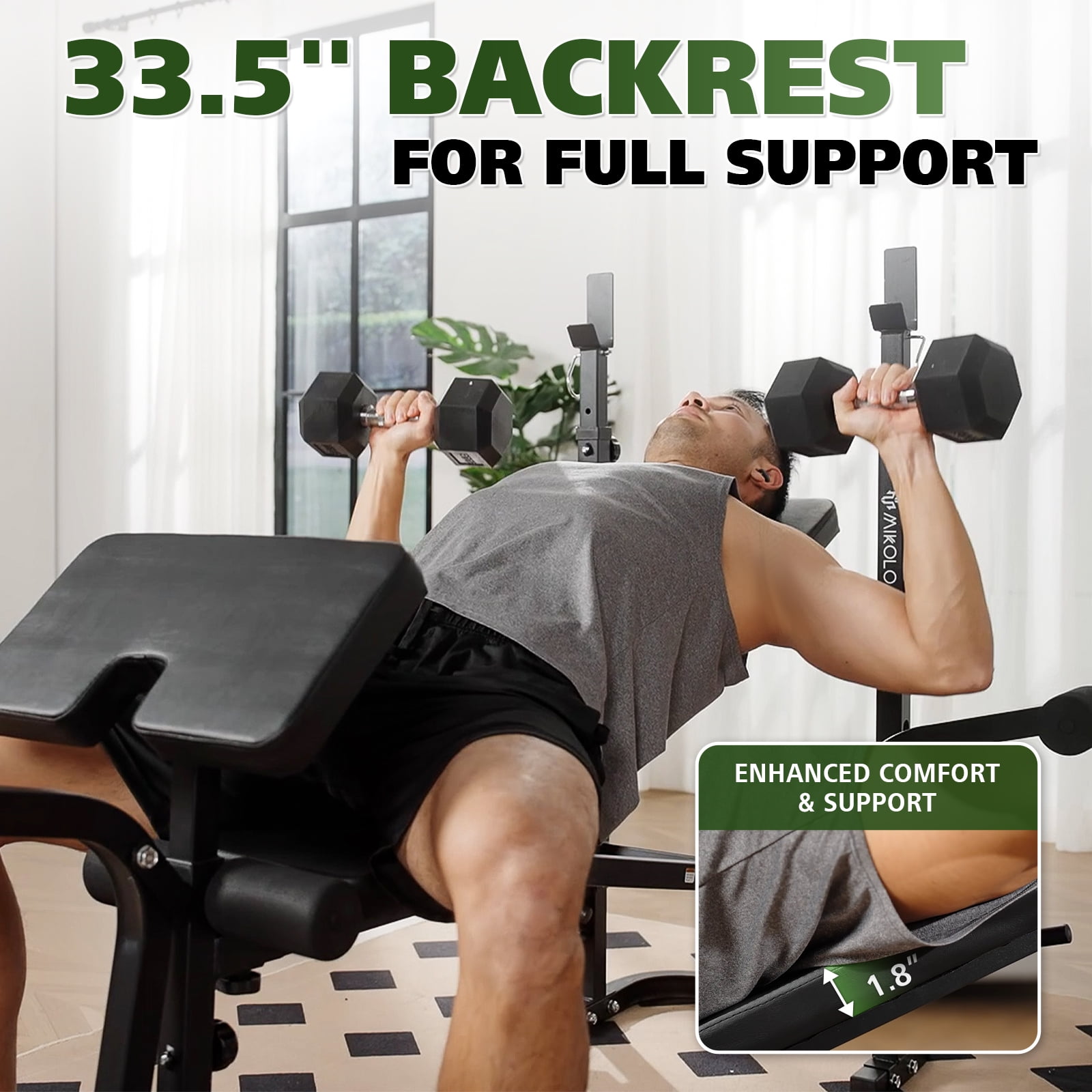 Mikolo Weight Bench with Bar, 800LBS 6 In 1 Full Body Workout Weight Bench Set, Multi-Function Strength Training Bench Press Set for Home Gym