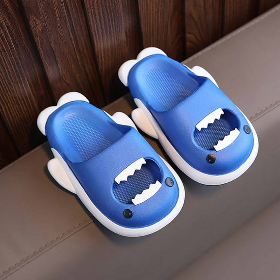 Tao Tao Kids Shark Slippers | Toddler Boys Girls Shower Slippers | Boys Girls Cute Cartoon Slippers | Beach Pool Home Sandals | Quick Dry Non-Slip Blue 4-5 Years