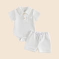 thumbnail image 2 of Agkizg Kids Boys Girls Clothing Set 2 Piece Outfit Short Sleeve Romper Button Down Shirt Shorts Set, 2 of 6