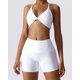 thumbnail image 4 of ABOCIW Conjuntos de entrenamiento para mujer 2 piezas Twist Front Halter sujetadores deportivos cintura alta botín pantalones cortos ejercicio gimnasio yoga traje, 4 of 4