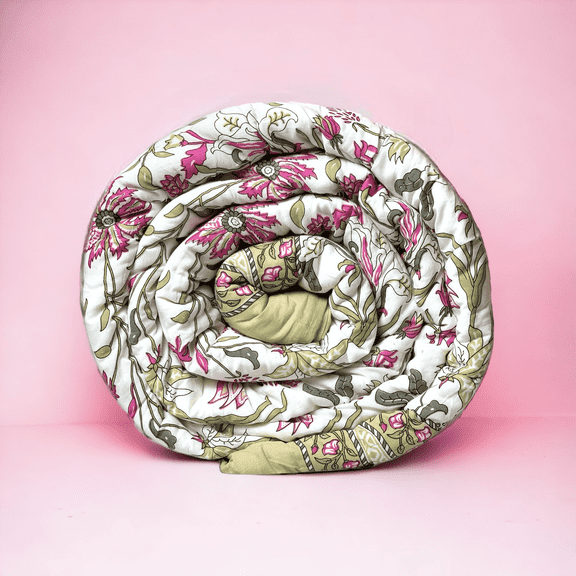 Peony Camel Handcrafted Reversible Queen Comforter