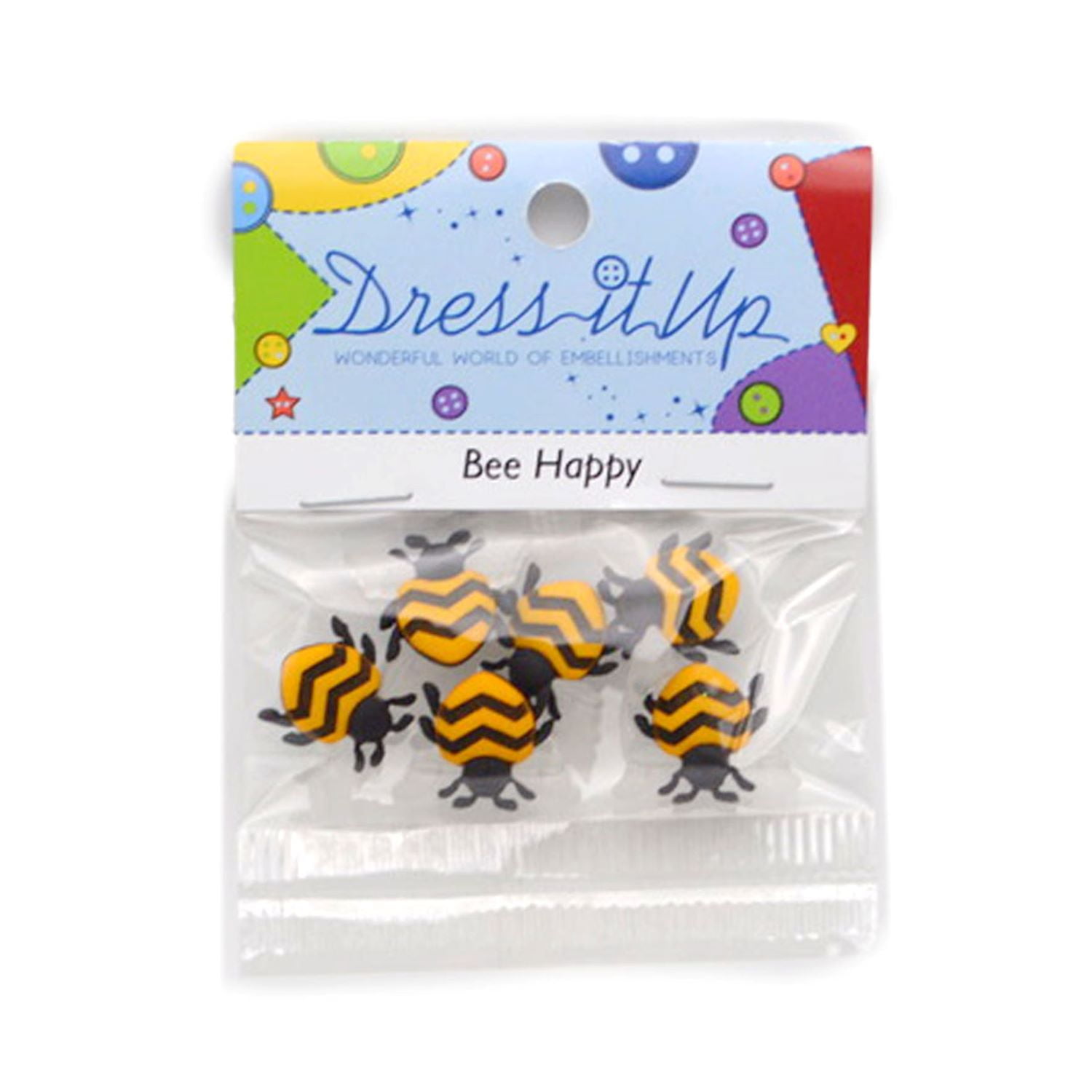 (2 pack) Dress It Up Buttons, Bee Happy, Sewing Fasteners, 6 Pieces