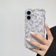 thumbnail image 1 of Biwat-for iPhone 17 Case Cute Floral Pattern Design,Clear Curly Wave Frame Cover for Women,Soft Shockproof Anti-Slip Protective Case for iPhone 17,Purple Flowers, 1 of 4