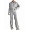 thumbnail image 1 of Conjuntos de Salón para Mujer, Pijamas de 2 Piezas A Juego, Moda de Otoño, Conjuntos de Punto Acanalado, Chándales Casuales de Larga Gris S, 1 of 9