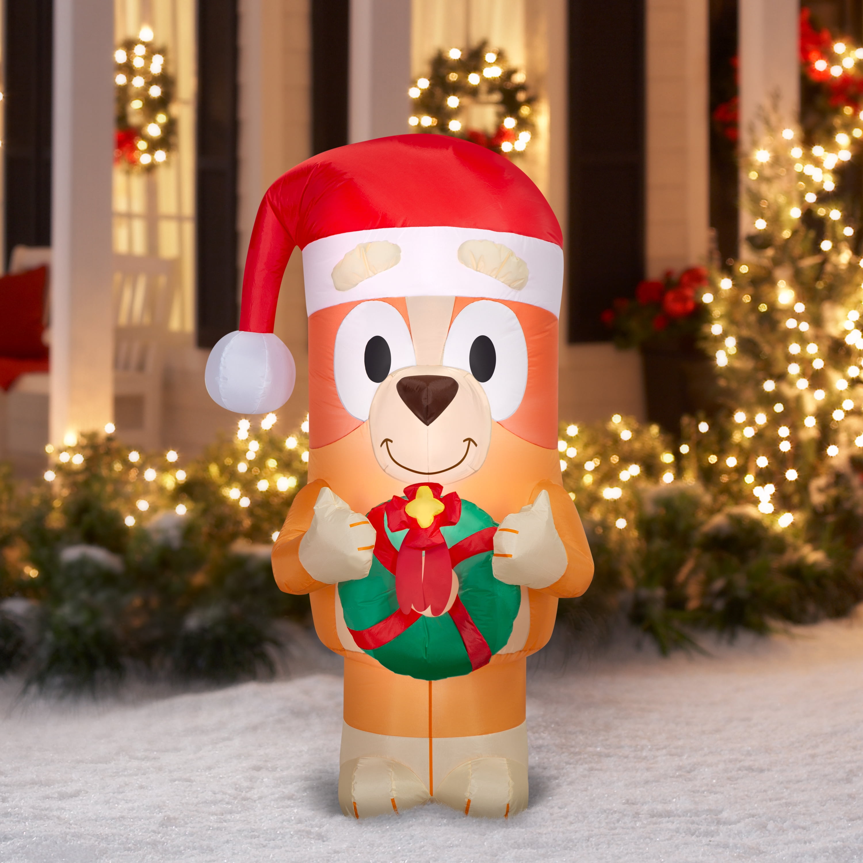 Christmas Bingo from Bluey Holding Wreath Airblown Yard Inflatable LED Christmas Decoration 5 ft