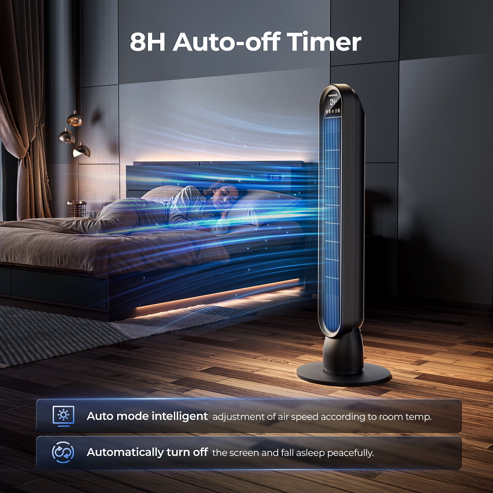 Tower Fan for Home,36" Standing Floor Fan with Remote LED Touchscreen,Patbrela Wide Oscillating Fan,Quiet Home Fan,26 ft/s High Velocity,4 Speeds,4 Modes,8H Timer