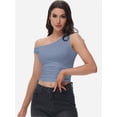 thumbnail image 5 of Women One Shoulder Ruched Crop Tank Tops Casual Off The Shoulder Twist Strap Summer Tanks Tops Going Out Crop Shirts, 5 of 6