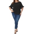 thumbnail image 2 of Agnes Orinda Women's Plus Size Top Swiss Dots Blouse Round Neck Ruffle Sleeve Casual Tee Shirt 3X Black, 2 of 6