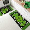 thumbnail image 2 of St Patricks Day Lucky Shamrock Clover Decorative Kitchen Rugs Set of 2, Green Buffalo Plaid Kitchen Mat Polka Dot Non-Slip Floor Mat Irish Home Decorations - 17x29 and 17x47 Inch, 2 of 6