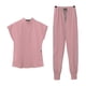thumbnail image 3 of Conjunto de uniforme médico para mujer, escote en V, lavable a máquina, cómodo. Rosa L, 3 of 9