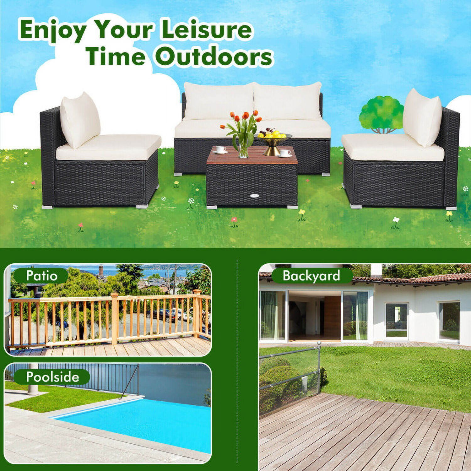 Aimee Lii 5 Piece Outdoor Furniture Set with Solid Tabletop and Soft Cushions, Outdoor Patio Set