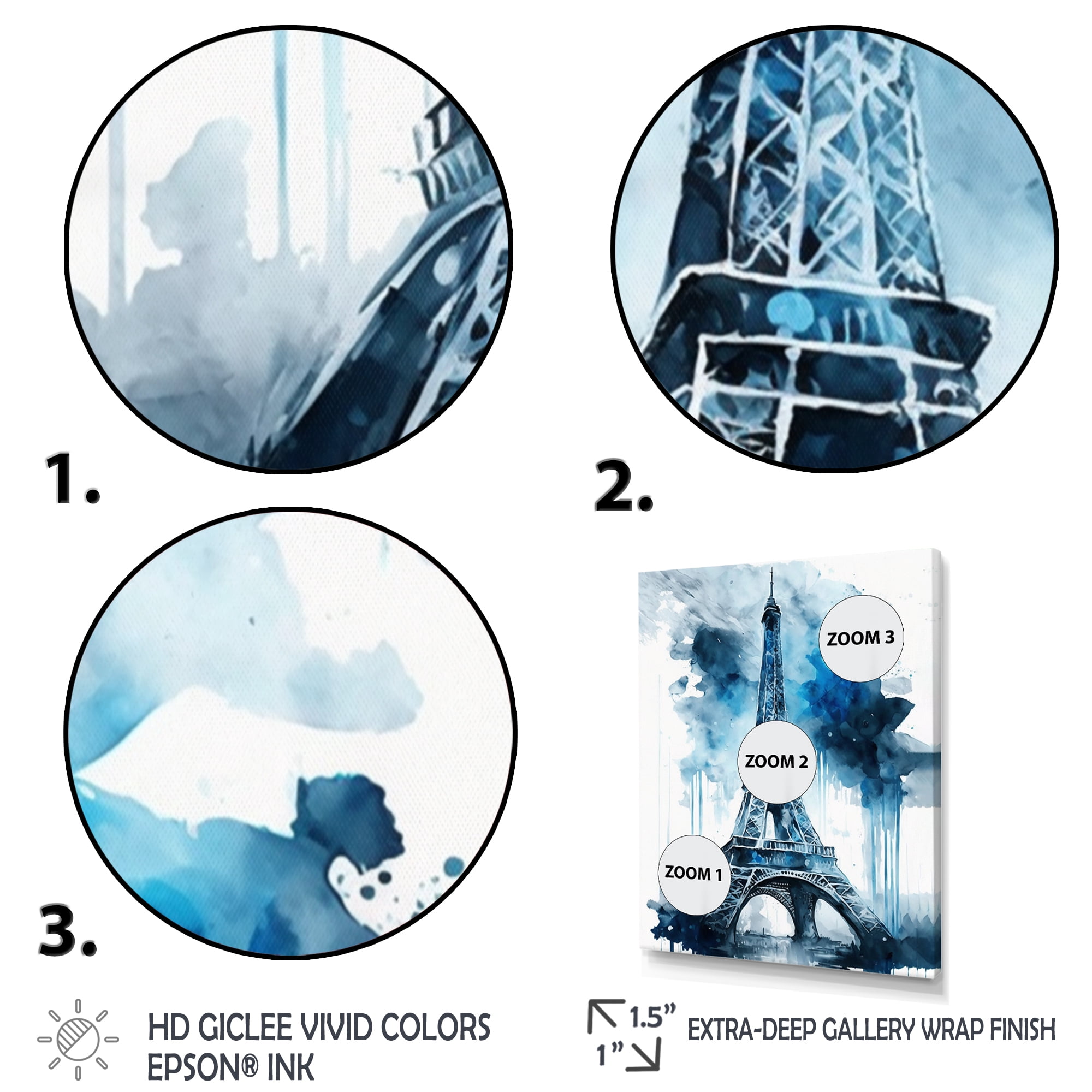 Designart Paris Eiflel Tower Grey And Blue Canvas Wall Art