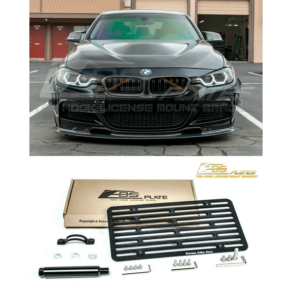 Extreme Online Store Replacement for 2012-2015 BMW F30 F31 3-Series Pre-LCI M-Sport Models | EOS Plate Version 2 Full Sized Front Bumper Tow Hook License Plate Relocator Mount Bracket 