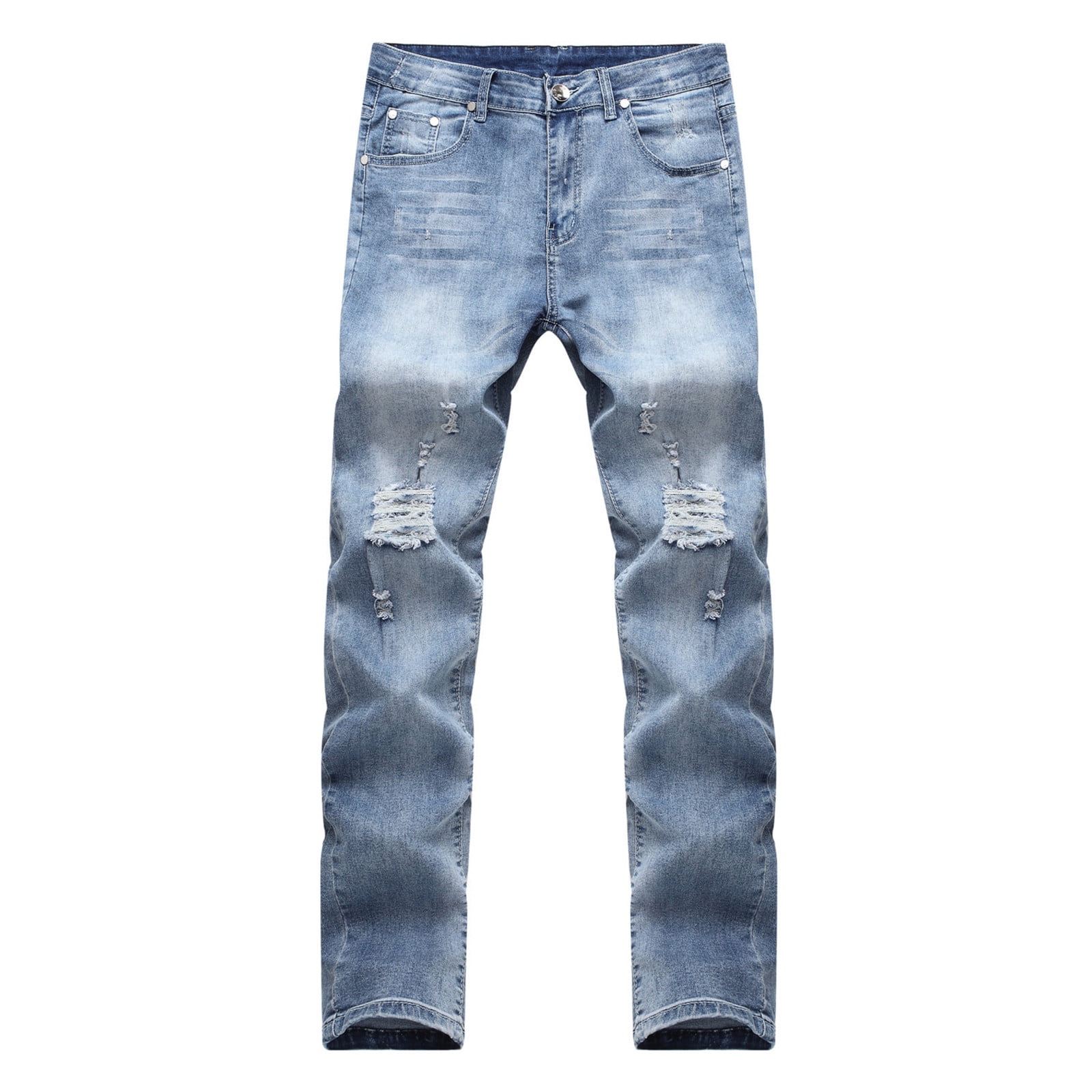 Men Biker Jeans Revival, Men\'s Ripped Slim Designer for Biker Fit, Jeans Distressed Pants Comfy Rock Stretch Jeans