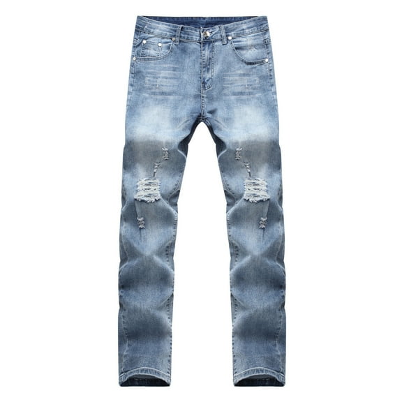 jsaierl Men's Casual Ripped Jeans Distressed Washed Straight Stretch Skinny Slim Fit Zipper Hip-hop Denim Pants Trousers