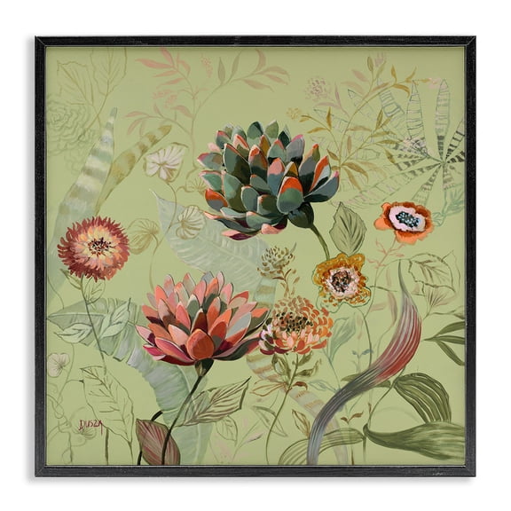 Stupell Industries Eclectic Traditional Vintage Foliage Black Framed Giclee Art, 12 x 12, by Dusza