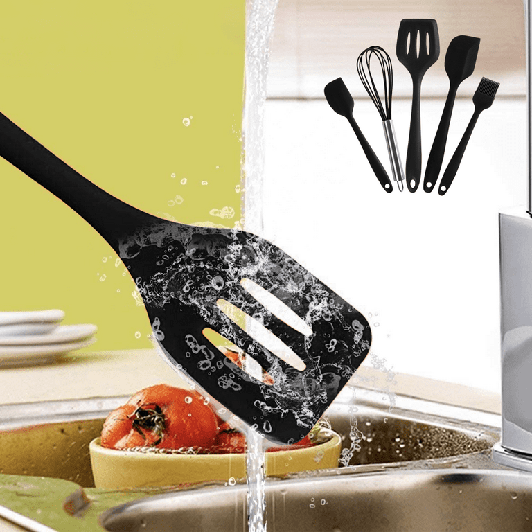 EIMELI 5 pieces Food Grade Silicone Spatulas Set Kitchen Utensils for  Baking, Cooking, and Mixing High Heat Resistant Rubber Non Stick Dishwasher  Safe BPA-Free Black 