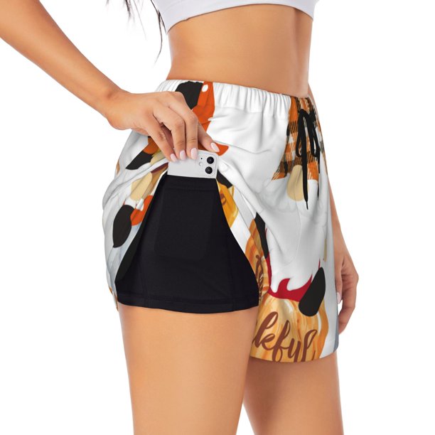 Balery Autumn Gnomes Pantalones cortos deportivos para mujer con forro y dos bolsillos, elásticos, para entrenamiento, gimnasio, yoga-Small