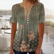 thumbnail image 1 of Fiudx Ofertas Flash Del Día Solo En Línea Blusa Casual con Botones de Color Plisado y Cuello Redondo a La Moda para Mujer, 1 of 5