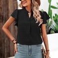 thumbnail image 4 of Clearance T Shirts for Women Lady's V Neck Short Sleeved Chiffon Ball Temperament Top Ruffled Cotton Dot Casual Top Summer Tops for Women 2024 Womens Blouses, 4 of 6