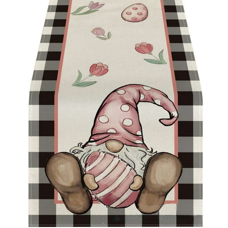 

Veki Easter Table Flag Holiday Bunny Egg Little Gnome Printed Linen Tablecloth Dresser Scarfs And Runners for Bedroom