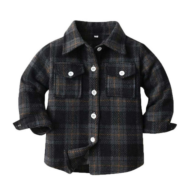MeetoTime Kids Toddler Boys Girls Plaid Flannel Shirt Jacket Collared Button Down Shacket Blouses with Pocket