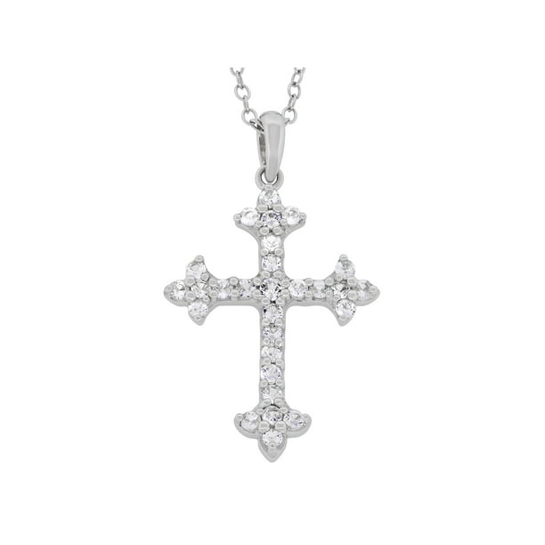 Created White Sapphire Cross Pendant, 18