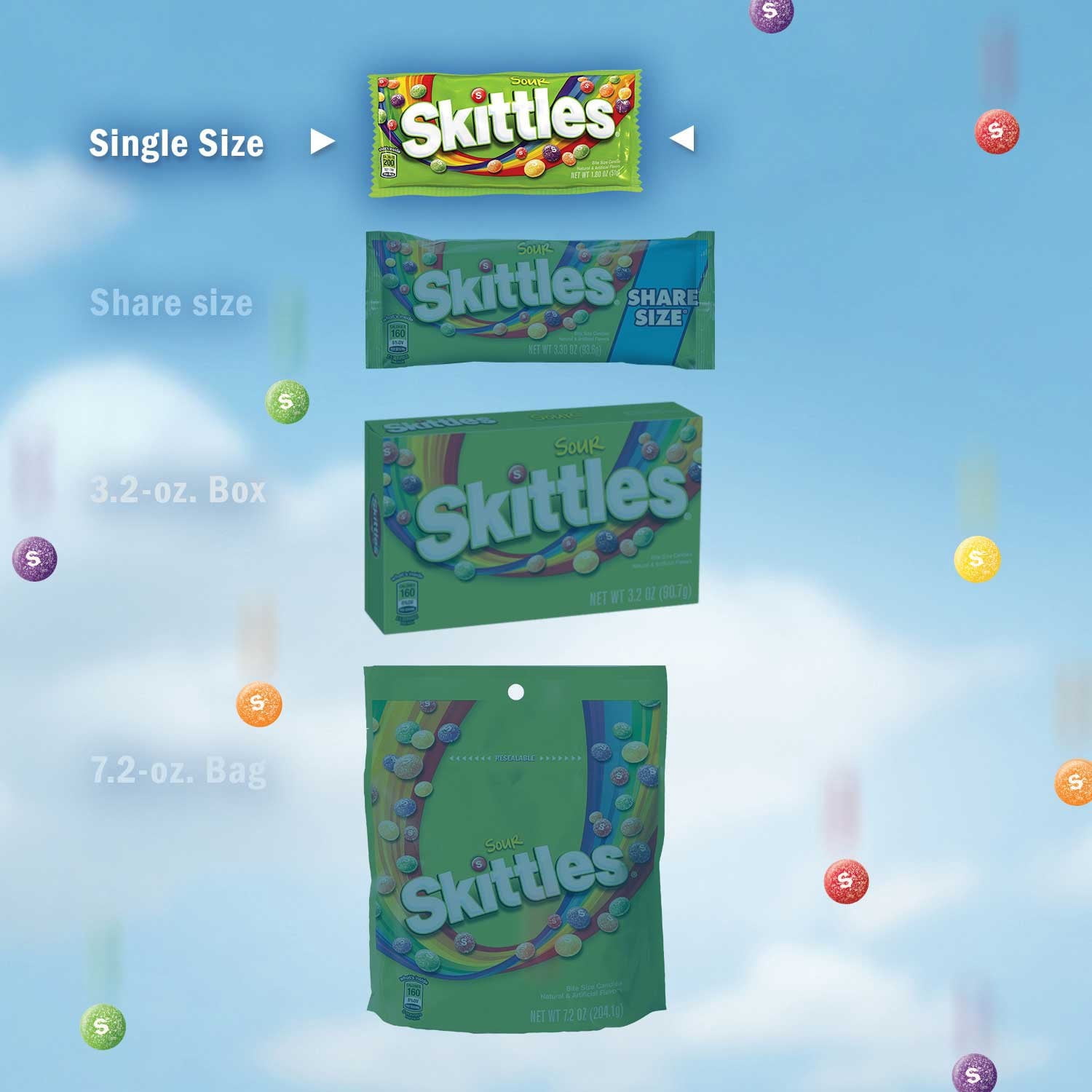 Skittles Sour Fruity Chewy Candy, Full Size, 1.8 oz., 24 pk. With White Bowl By OMA