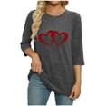 thumbnail image 4 of successthop Womens Shirts Graphic Ribbed 3/4 Sleeve Top Oversized Crewneck Pullover T Shirt Loose Heart Clothes Gray S, 4 of 5