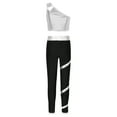 thumbnail image 5 of Raenseen Kids Girls Gymnastics Outfit One Shoulder Tank Shiny Crop Tops with Yoga Dance Pants Silver 10, 5 of 9