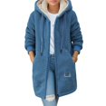 thumbnail image 1 of Chaqueta con Cremallera y Bolsillos para Mujer, Sudadera Larga Extragrande con Capucha, Abrigo Afelpado y Cálido. Azul XXXL, 1 of 7
