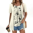 thumbnail image 2 of ZQUUVOU Women Short Sleeve Tops Fake Two Piece Loose Pleated Layered Blouse Shirt Hide Belly Tunic Tops C-Mint Green, 2 of 7