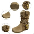 thumbnail image 6 of UngA Mid Calf Womens Boots Slouchy Boots Suede High Heel Zip Stacked Chunky Block Round Toe Boots for Woman Khaki,Size 7.5, 6 of 7