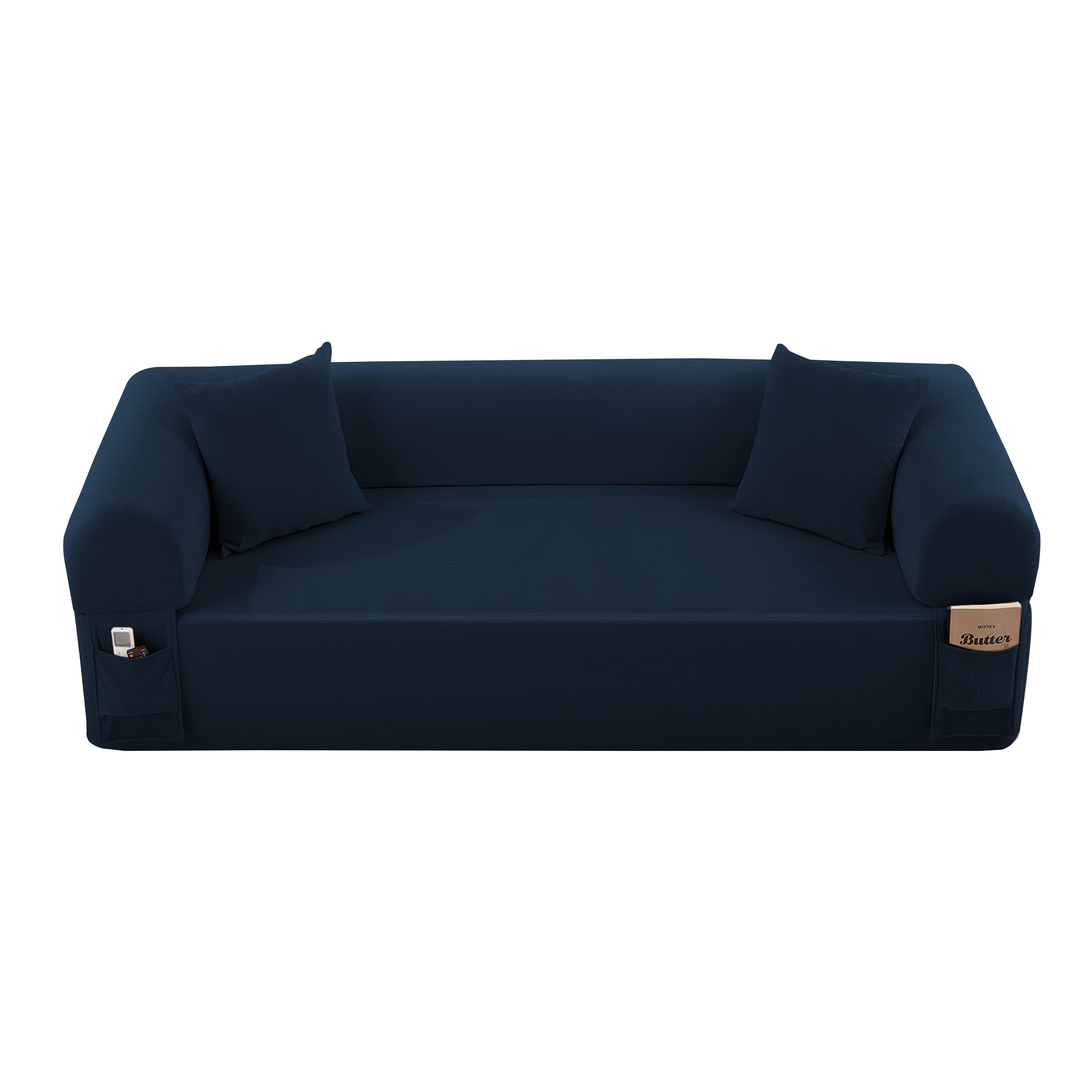 AC PACIFIC 3-Seater Low-Profile with Pillows & Storage – Pocketed Springs,Navy Blue