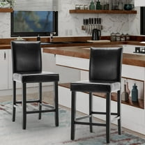 Simple Style Bar Chairs Full Back Counter Height PU Leather Upholstered Barstools, Black, Set of 2