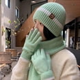 thumbnail image 5 of Winter Hats for Women Fleece Lined Beanie Knit Chunky Snow CapWinter Knitted Wool Hat Female Cold-proof Warm Hat Scarf Gloves Three-piece Set Fashionable All-match Ear Protection Pullover Hat Green, 5 of 6