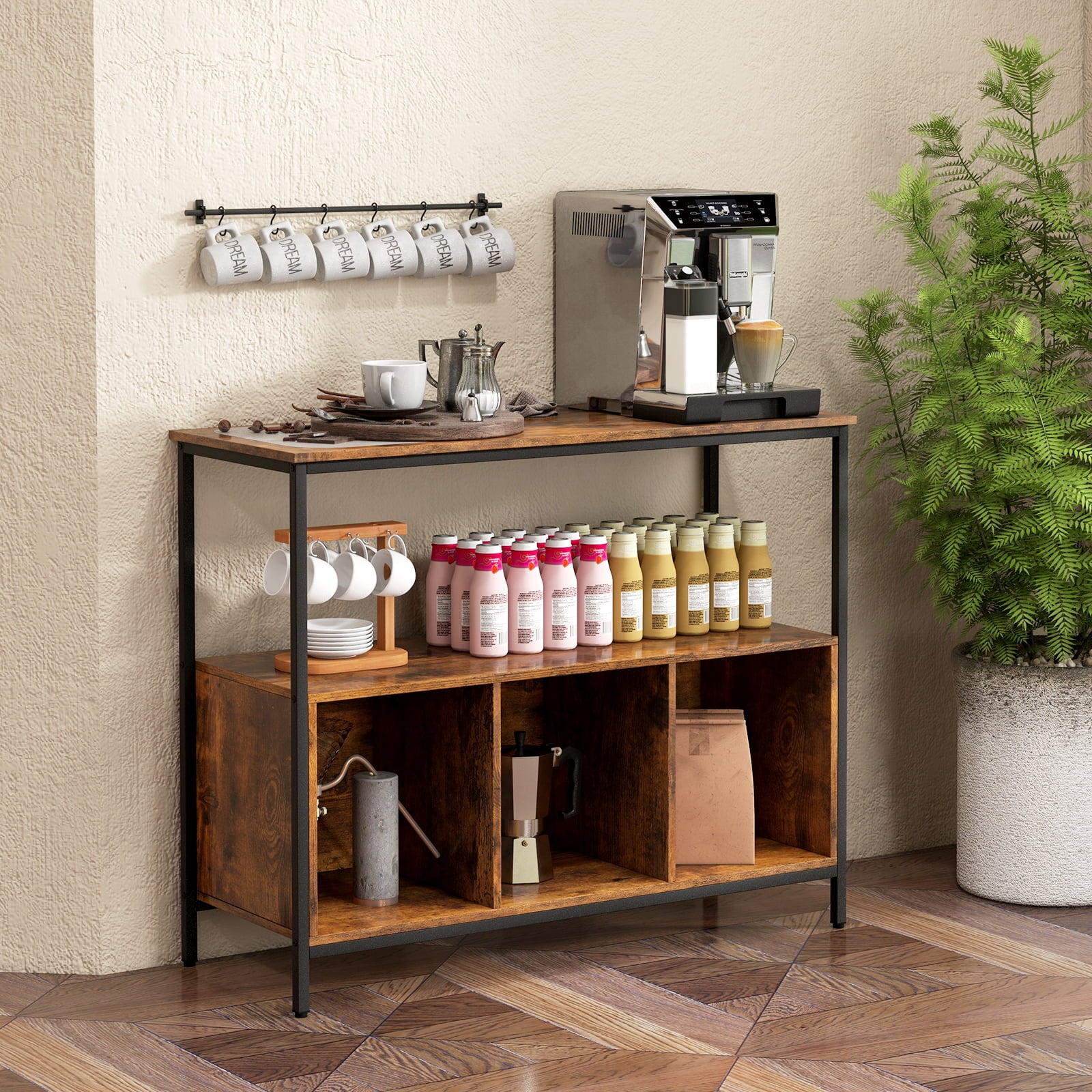 Giantex ideboard Buffet Table w/Storage Cabinet & Shelves, Coffee Bar Station, Microwave Oven Stand, Stationary Kitchen Island Cart