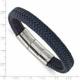 thumbnail image 4 of Stainless Steel Polished Navy Blue Leather 7.75In With .5In Ext Bracelet (7.75 X 12) Made In China -Jewelry By Sweet Pea, 4 of 7