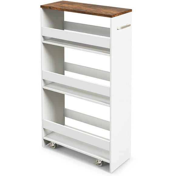 Patiojoy 8" Slim Rolling Storage Cart 4-Tier Kitchen Storage Cart on Wheels Mobile Serving Cart w/ Handle & Open Shelves