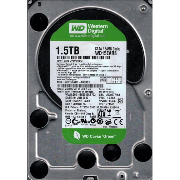 Western Digital 1.5TB WD15EARS-00S8B1 DCM: HARNHT2AAB WCAVY