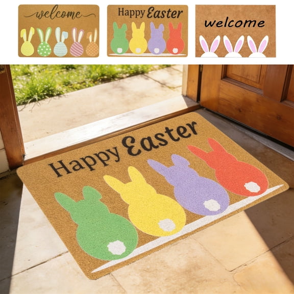 FEOLGEHLY Bunny Ear Pattern Front Door Mat for Outdoor Front Porch Entryway Decoration, Artificial Coir Easter Bunny Door Mat Bathroom, Farmhouse Welcome Mat for Farm Courtyard Garden