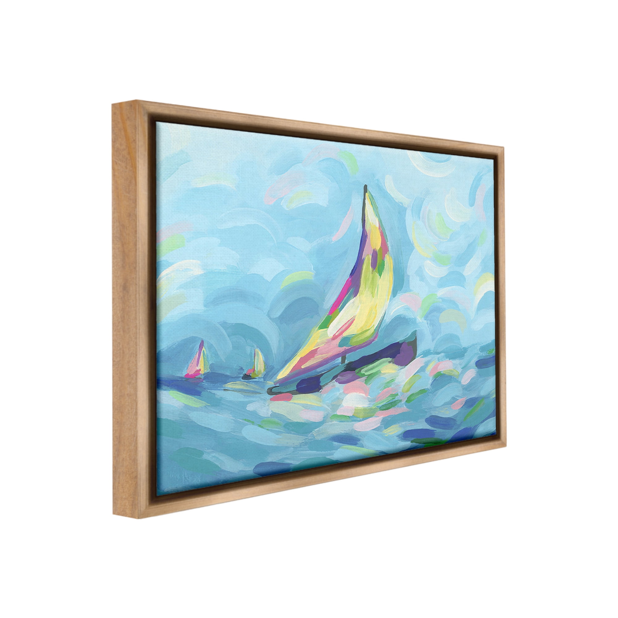 Stupell Industries Abstract Sailboat View Nature Painting Brown Floater Framed Canvas Art Print Wall Art, 21 x 17