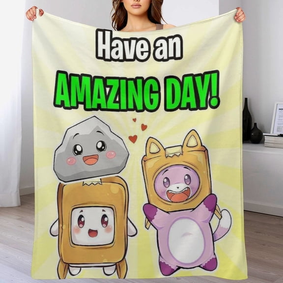 Happy Lanky Cartoon Box Cozy Flannel Blanket, Have an Amazing Day! Soft Throw Blanket For Dorm, Nap, Home Decor, All Seasons