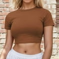 thumbnail image 2 of Ediodpoh Women's Casual Short Sleeve Crop T Shirt Round Neck Basic Solid Top for Spring Summer Everyday Wear Womens T Shirts Brown XS, 2 of 4