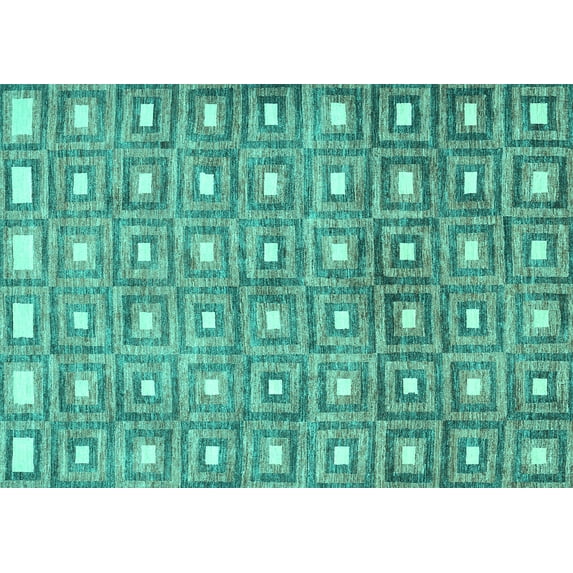 Ahgly Company Machine Washable Indoor Rectangle Abstract Turquoise Blue Contemporary Area Rugs, 4' x 6'